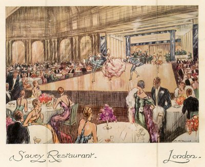 Savoy Restaurant, London (farvelitografi) af English School