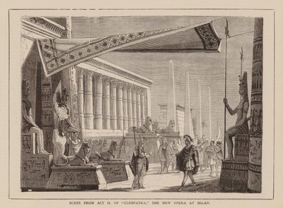 Scene fra 2. akt af "Cleopatra", Den Nye Opera i Milano (kobberstik) af English School