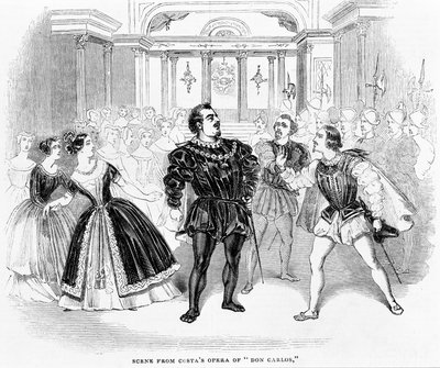 Scene fra Costas Opera af Don Carlos, 1844 af English School