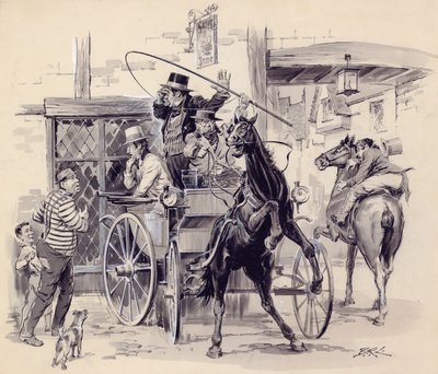 Scene fra Pickwick Papers (gouache på papir) af English School