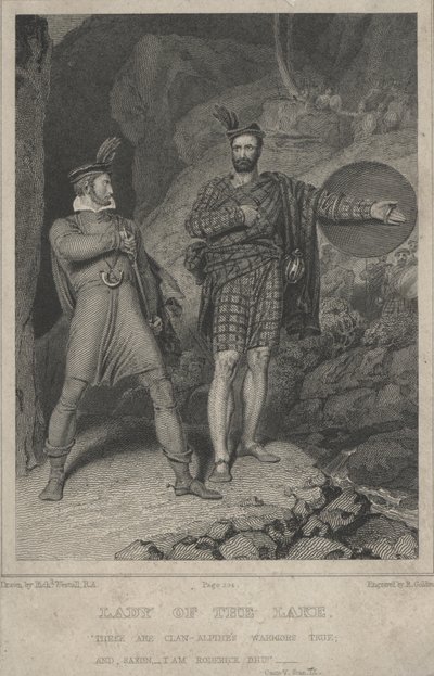 Scene fra Sir Walter Scotts digt The Lady of the Lake (gravering) af English School