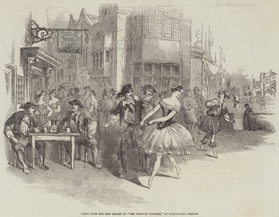 Scene fra den nye ballet af "The Wags of Wapping" på Drury-Lane Theatre (gravering) af English School