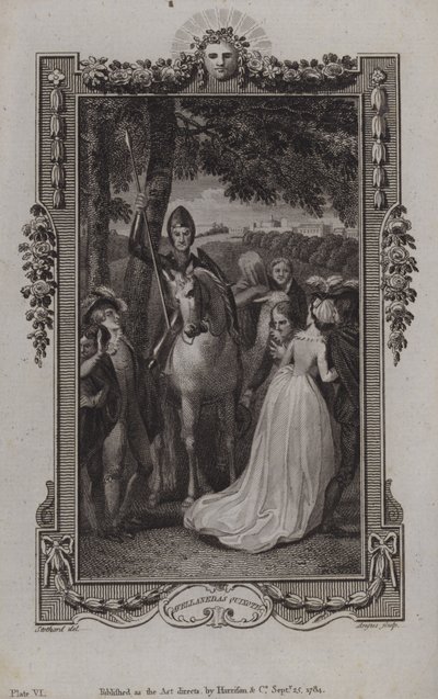 Scene fra efterfølgeren til Miguel de Cervantes Don Quixote, skrevet af Alonso Fernandez de Avellaneda af English School