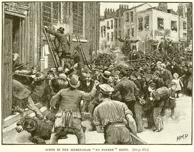 Scene i Birmingham No Popery Riots af English School