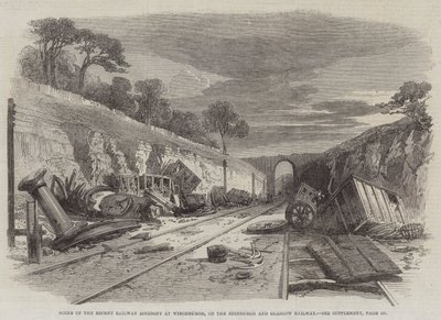 Scene fra den seneste jernbaneulykke i Winchburgh på Edinburgh og Glasgow Railway (gravering) af English School