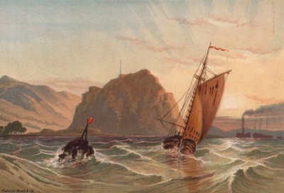 Skotland, Dumbarton Castle (farve litho) af English School
