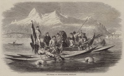 Sælfiskeri ved Kingigtorssuak, Grønland (gravering) af English School