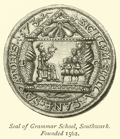 Seal of Grammar School, Southwark, founded 1562  af English School
