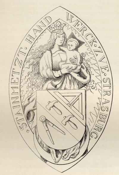 Segl for frimurerne i Strasbourg, 1524, fra "The History of Freemasonry, volume II", udgivet af Thomas C. Jack, London, 1883 af English School