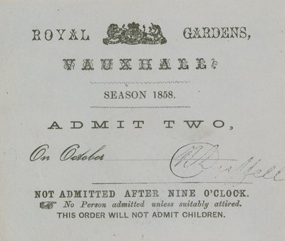 Sæsonkort, Vauxhall Gardens, London af English School