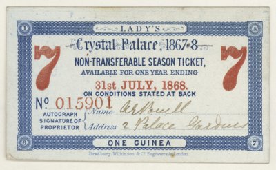 Sæsonkort til Crystal Palace, London, 1867-1868 af English School