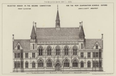 Udvalgt design i den anden konkurrence for de nye eksamensskoler Oxford, Front Elevation (gravering) af English School