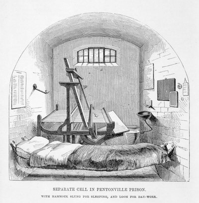 Separat celle i Pentonville Prison, fra The Criminal Prisons of London og Scenes of Prison Life af Henry Mayhew (1812-87) og John Binny, 1862 af English School