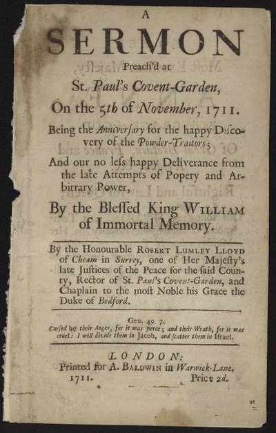 Prædiken holdt i St Pauls Covent Garden af English School