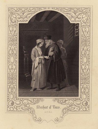 Shakespeare: Købmanden i Venedig, 2. akt, 5. scene (kobberstik) af English School