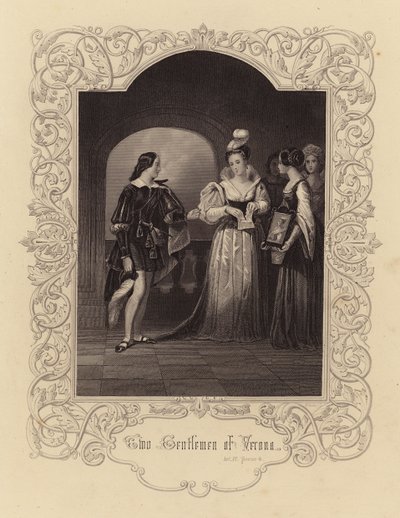 Shakespeare: To herrer fra Verona, akt IV, scene 4 (kobberstik) af English School