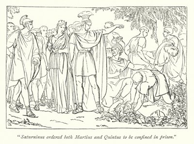 Shakespeares Titus Andronicus; Martius og Quintus arresteret for mordet på Bassianus (gravering) af English School