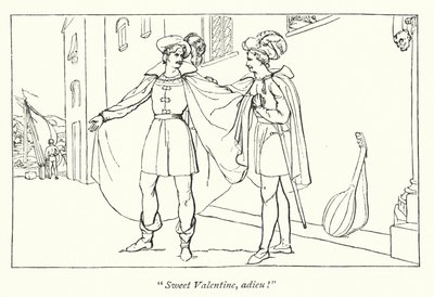 Shakespeares Two Gentlemen Of Verona; Afskeden mellem Valentine og Proteus (gravering) af English School