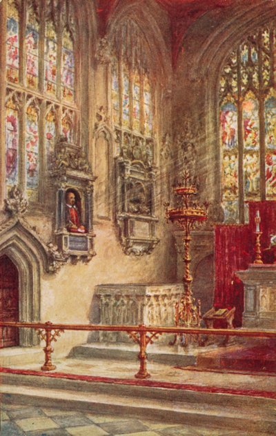 Shakespeares gravmonument, Stratford-upon-Avon (farvelitografi) af English School