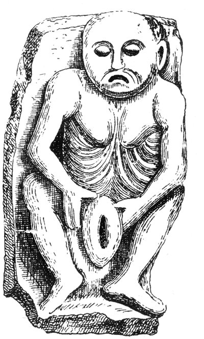 Sheela-na-Gig, fra en kirke i County Cavan, Irland af English School