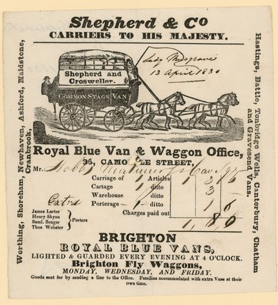 Shepherd & Co bill. Brighton til London af English School