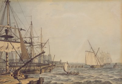 Skibsfart ud for Hull-flodens munding, begyndelsen af det 19. århundrede (blyant, pen, blæk og akvarel på papir) af English School