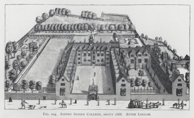 Sidney Sussex College, omkring 1688, efter Loggan (gravering) af English School