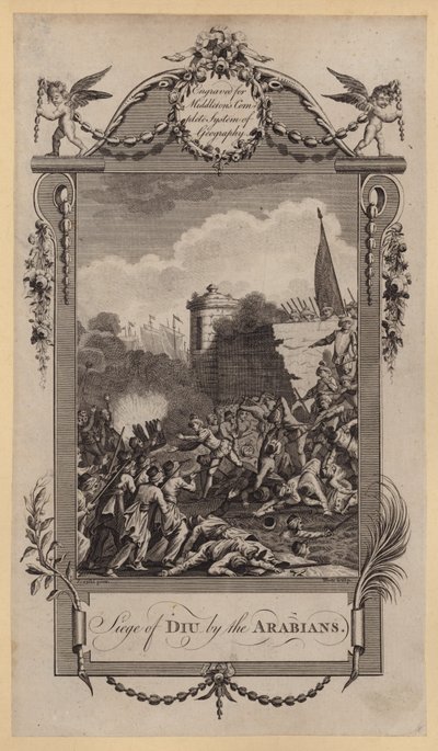 Belagerung von Diu durch die Araber (Stich) von English School