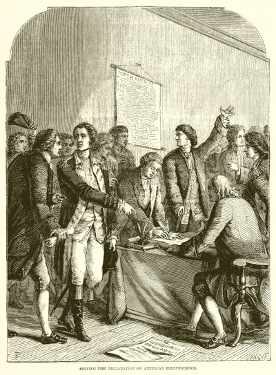 Underskriver erklæringen om amerikansk uafhængighed af English School