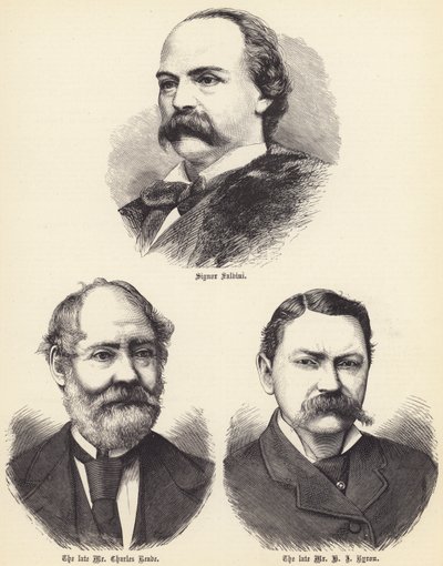 Signor Salvini, afdøde hr. Charles Reade, afdøde hr. H. J. Byron (gravering) af English School