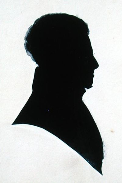 Silhouette of GB, fra Michael Faradays scrapbog (blæk på papir) af English School