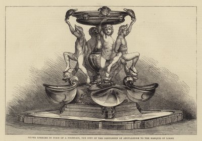 Sølv Epergne i form af en fontæne, herrernes gave fra Argyllshire til markisen af Lorne (gravering) af English School