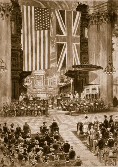 At synge den amerikanske nationalsang ved St. Pauls Cathedral, 20. april 1917, 1914-19 af English School