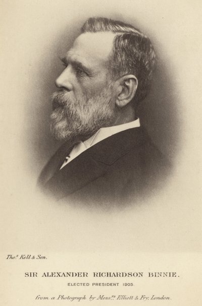 Sir Alexander Richardson Binnie valgt til præsident for Institution of Civil Engineers i 1905 af English School