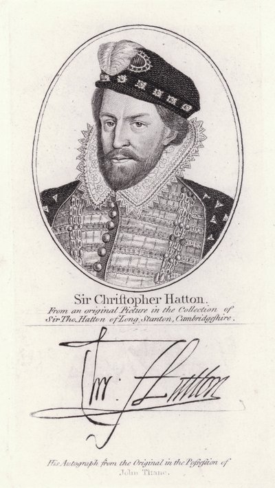 Sir Christopher Hatton, Lord Chancellor of England og favorit af dronning Elizabeth I (gravering) af English School