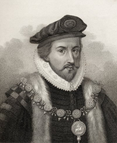 Sir Christopher Hatton, graveret af Bocquet, illustration fra 