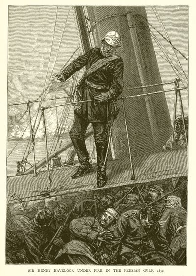 Sir Henry Havelock under ild i Den Persiske Golf, 1857 af English School
