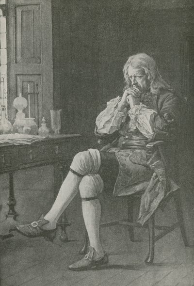 Sir Isaac Newton sidder og drømmer af English School