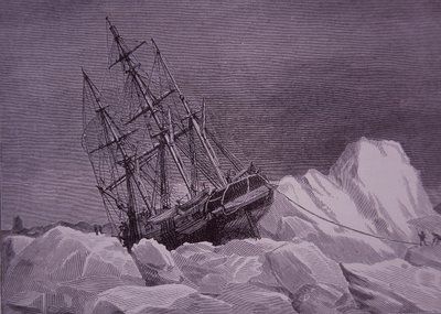 Sir John Franklin, ekspedition i 1845 for at finde Nordvestpassagen, skib Terror fast i is, slutningen af det 19. århundrede (gravering) af English School