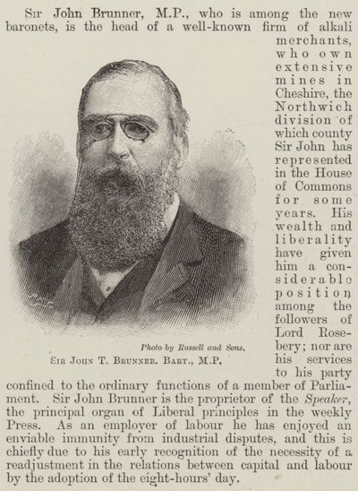 Sir John T Brunner, Baronet, MP (gravering) af English School