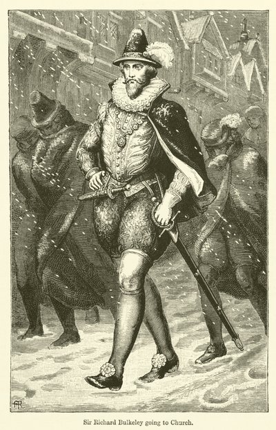 Sir Richard Bulkeley går til kirke (gravering) af English School