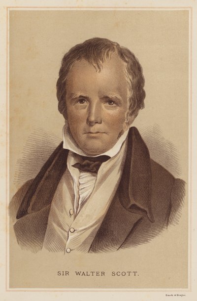 Sir Walter Scott (farve litho) af English School