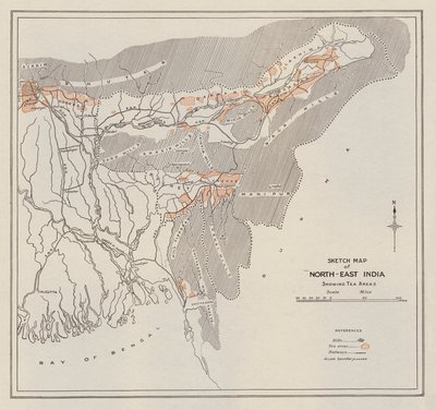 Kortskitse over det nordøstlige Indien (litografi) af English School