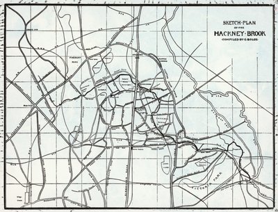 Skitseplan for Hackney Brook, udarbejdet af E. Bolus af English School