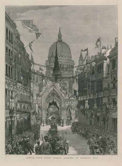 Skitse fra Fleet Street og kigger op ad Ludgate Hill af English School
