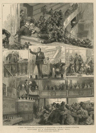 Skitser i en Temperance Music Hall, The Great Central Hall, Bishopsgate af English School