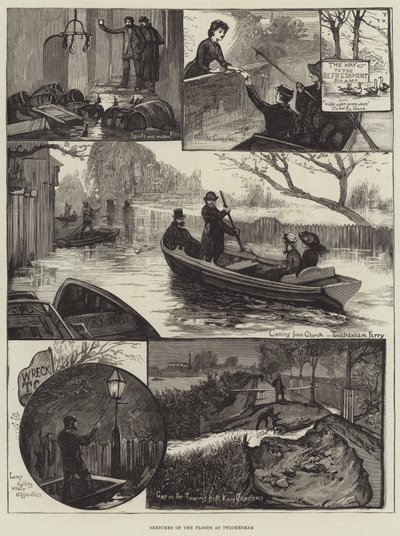 Skitser af oversvømmelserne ved Twickenham (gravering) af English School