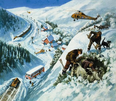 Snow Rescue (gouache på papir) af English School
