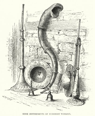 Nogle instrumenter til buddhistisk tilbedelse (gravering) af English School