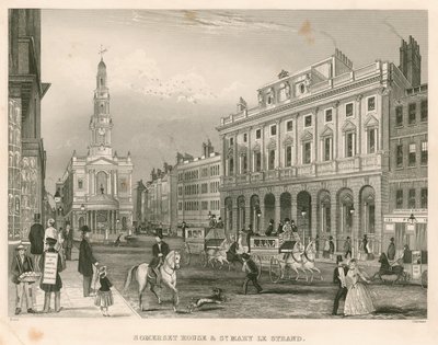Somerset House og St Mary-le-Strand, The Strand, London af English School
